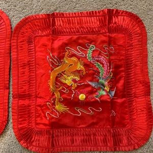 Red Satin Dragon and Phoenix Cushion Cover NWOT